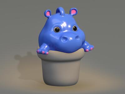Charming Hippopotamus in a Pot Keychain