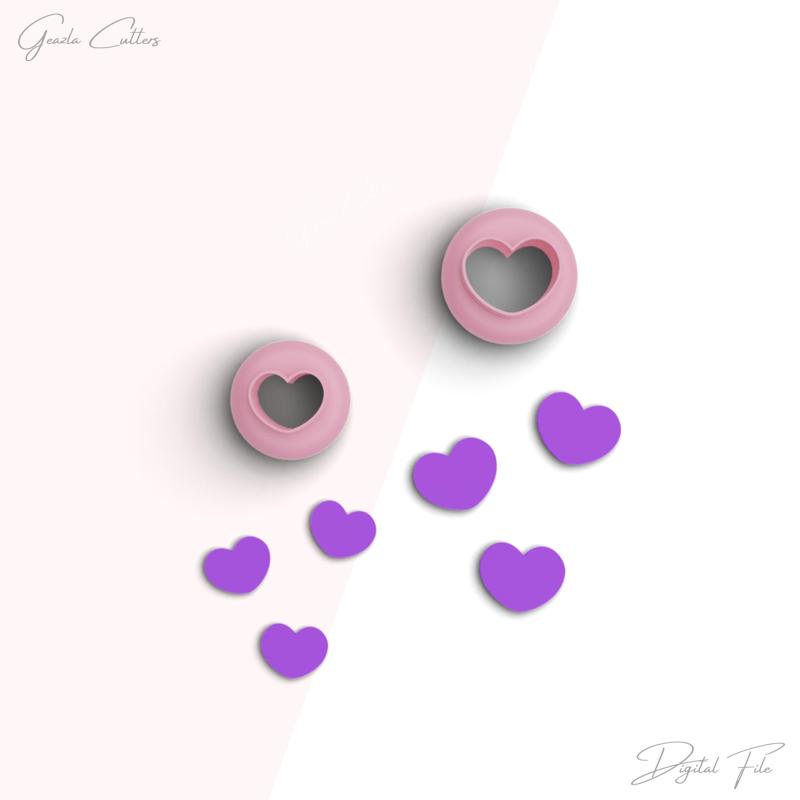 Rounded Heart Stud Clay Cutter, Valentines Day Polymer Clay Cutter, Mini Clay Cutters, 2 Sizes Included, Digital STL File, No: 1286