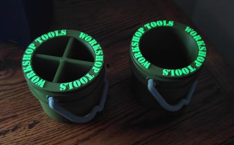 Stylized Workshop Tools bucket with self-emissive text.