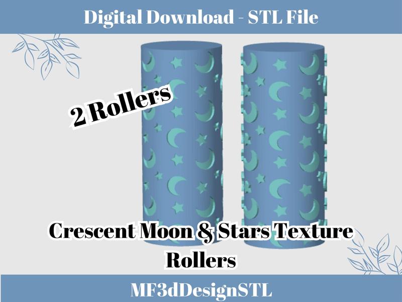Crescent Moon and Stars Texture Roller Digital STL File for Polymer Clay | DIY Jewelry and Cookie Making Tool