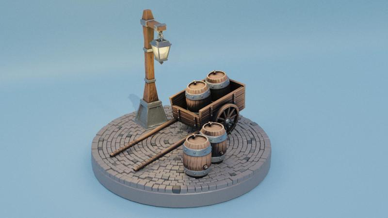 Medieval miniature barrel cart lantern