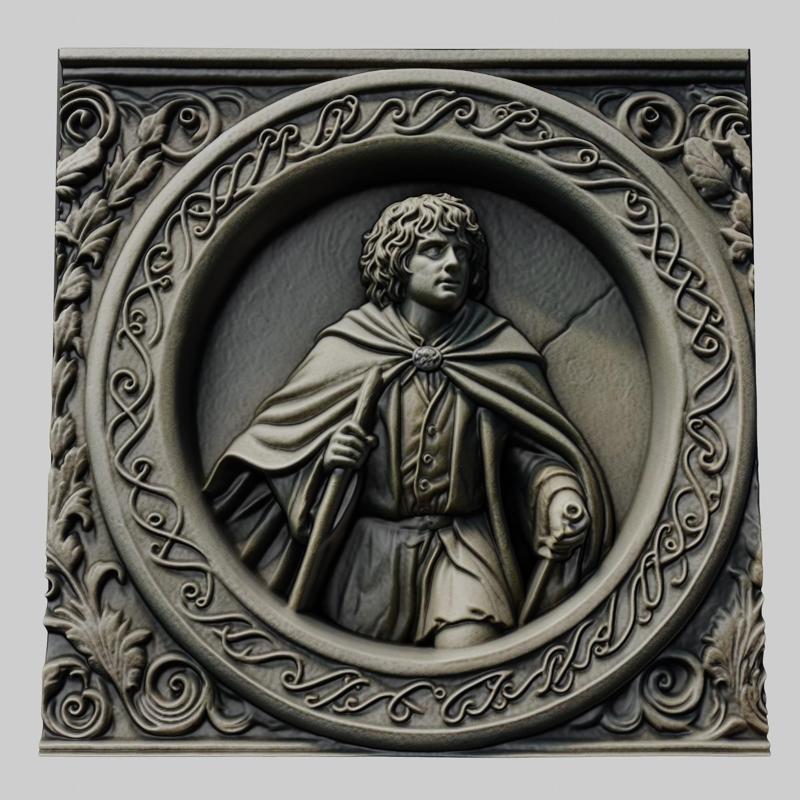 Lord of Rings Pippin Took 3d printer relief medallion stone tablet obj stl