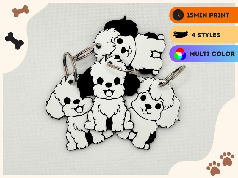 Cute Dog Keyring / Keychain set - 15min print