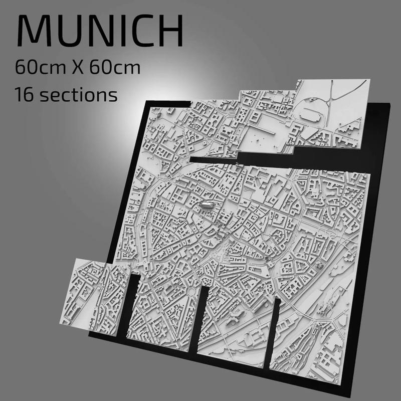 3D Munich | Digital Files | 3D STL File | Munich 3D Map | 3D City Art | 3D Printed Landmark | Model of Munich Skyline | 3D Art