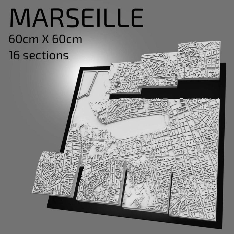 3D Marseille | Digital Files | 3D STL File | Marseille 3D Map | 3D City Art | 3D Printed Landmark | Model of Marseille Skyline | 3D Art