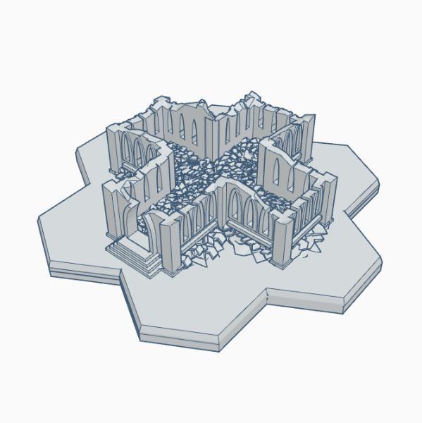 Gothic Ruined Building 1 with Hex Base GRHB001