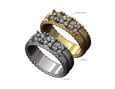 Square diamond clusters split rope sides ring US sizes 7 8 3D print model