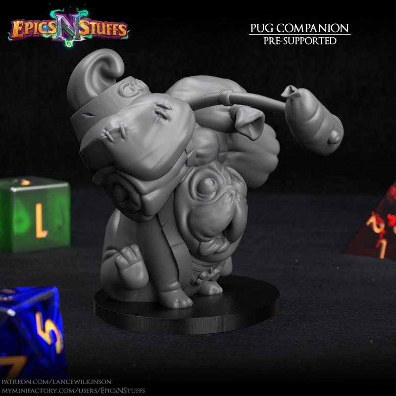 Pug Companion Miniature - pre-supported