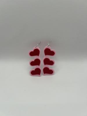 Triple Heart Raised Earrings 2 colors AMS Compatible.3mf