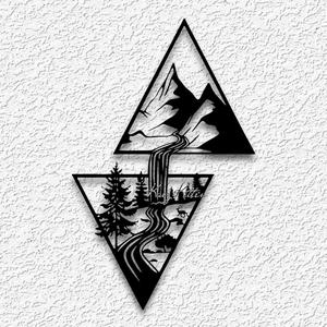 MOUNTAIN WATERFALL TRIANGLES wildlife wall art panel home decor