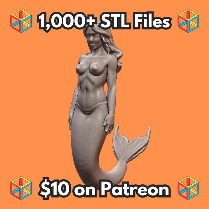 NSFW Mythical Nude Mermaid with Long Hair and Tail MineeForm FDM 3D Print STL File