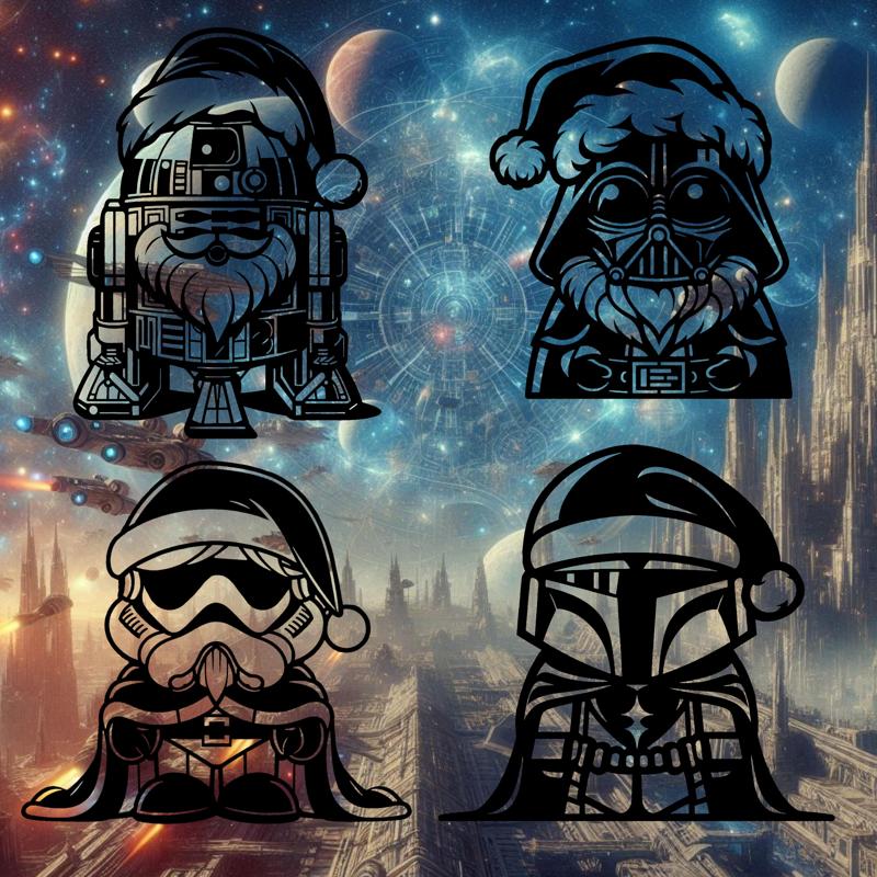 The Starwars Universe is ready for Christmas - 4 pack wall art