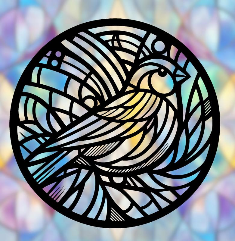 Canary Bird Mandala Art – 2D geometric wallart (Stained Glass Style)