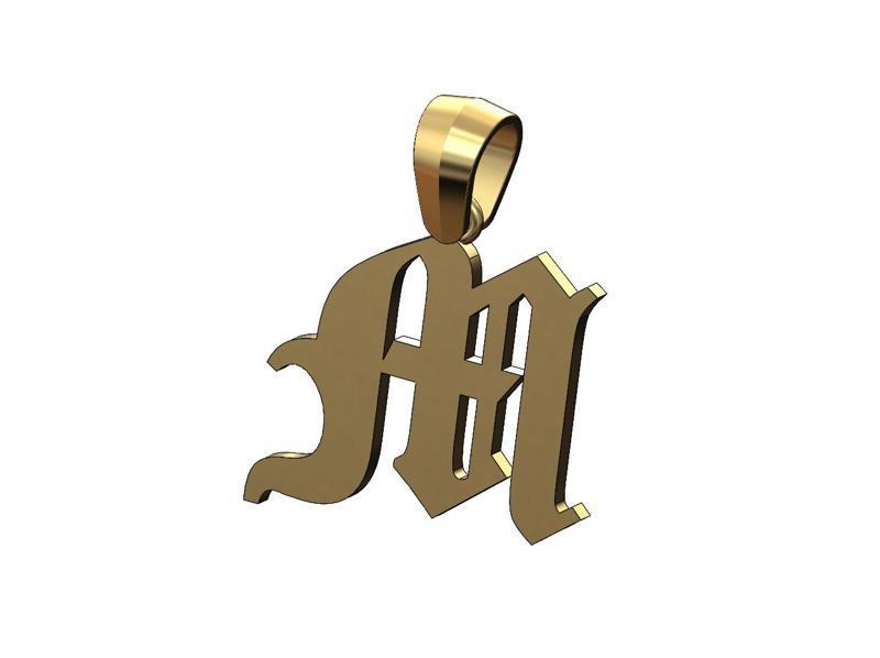 M gothic old english initial pendant charm bail 3D print model