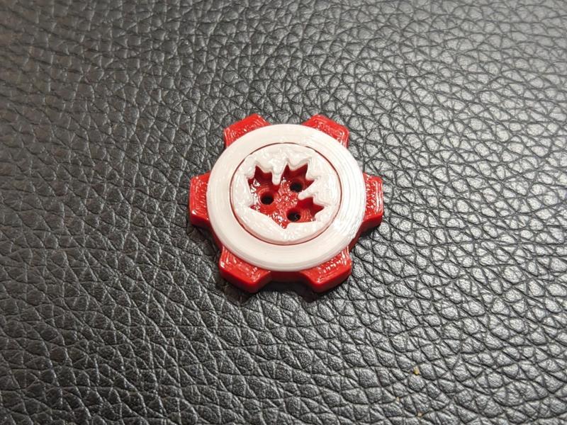 Print-In-Place Canada Maple Leaf Spinning Gear Fidget Button