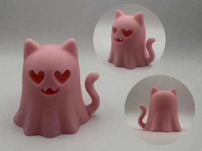 Ghost Cat with Heart Eyes – Halloween Figurine