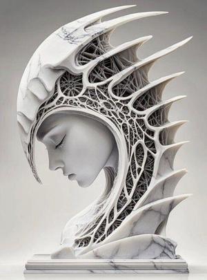 Neural Serenity – Futuristic Marble Bust of a Woman