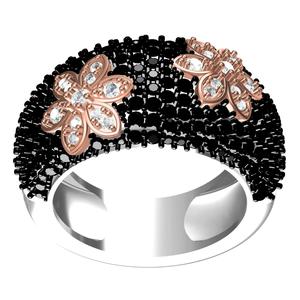 Beautiful Black Diamond Two Flower Ring for Women