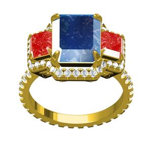Colourful Triple Emerald Stone Engagement Ring