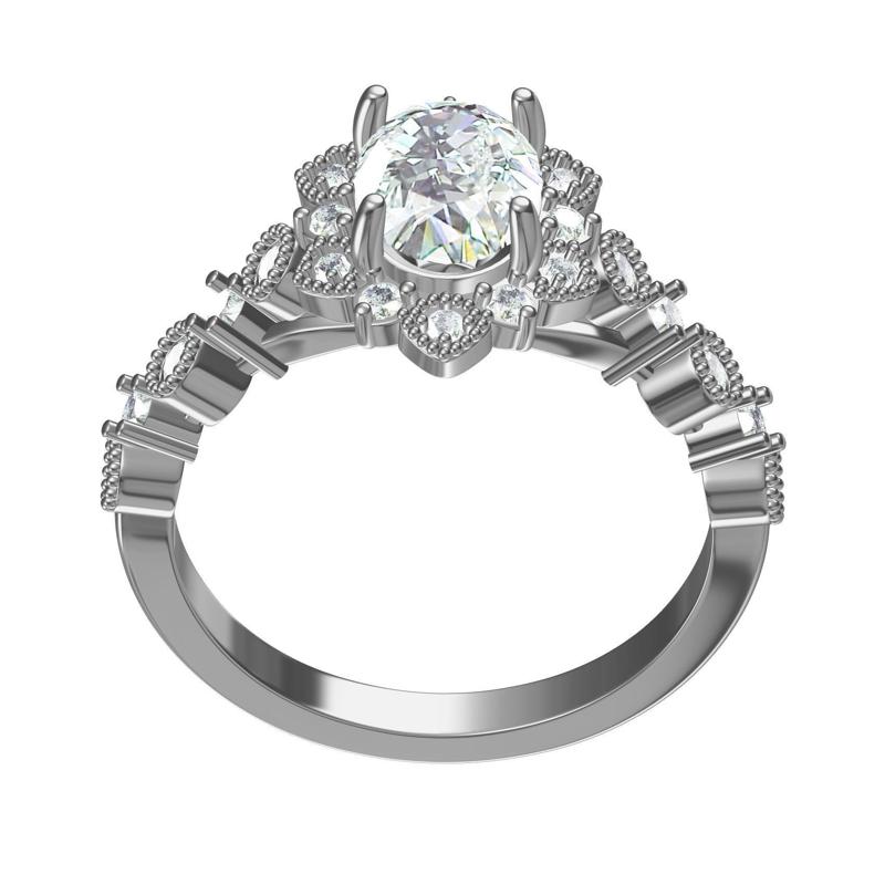 Oval Cluster Solitaire Engagement Ring