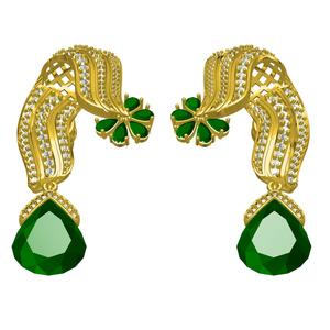 Antique Vintage Diamond Pear Stone Drop Omega Clip Earring