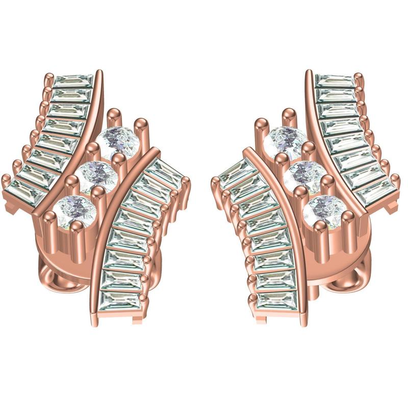 Baguette and Round Diamond Stud Earring