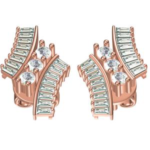 Baguette and Round Diamond Stud Earring