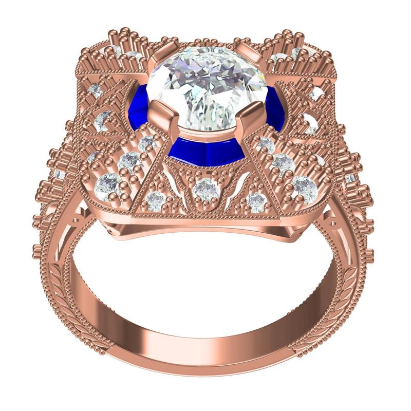 Unique Art Deco Diamond Engagement Ring