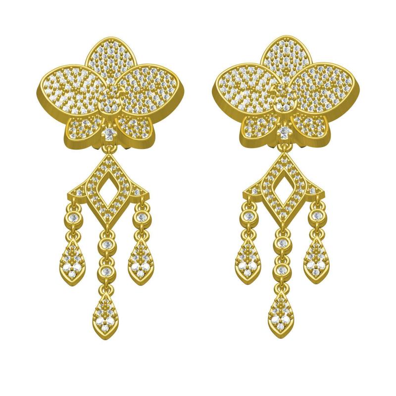 Unique Diamond Flower Drop Earring