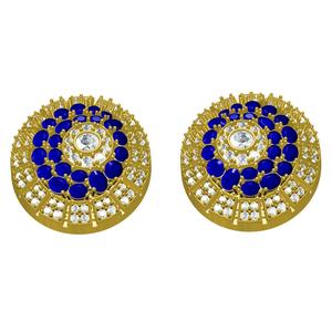 Blue Sapphire Oval Stone and Round Diamond Halo Earring