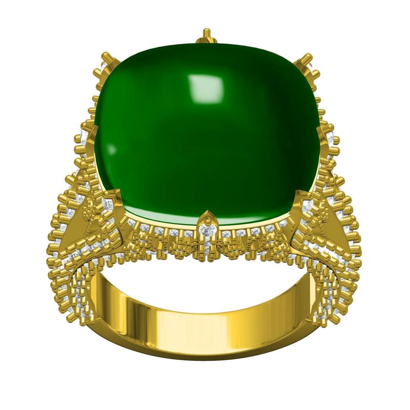 Green Cabochon Stone Split Shank Art Deco Ring