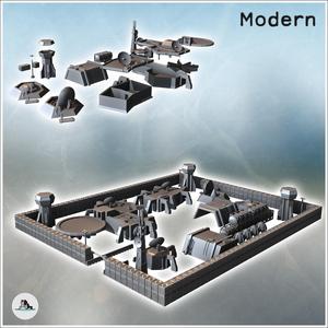 Large modern military base set with hangars, tower watchtowers and protective enclosure (11) - Cold Era Modern Warfare Conflict World War 3 RPG  Post-apo WW3 WWIII