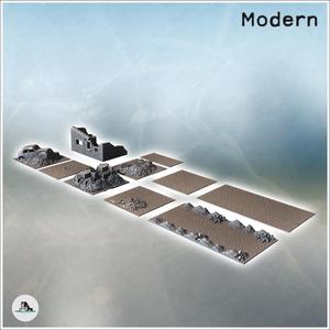 Set of urban ruins with debris, car carcass, and cobbled street (4) - Modern WW2 WW1 World War Diaroma Wargaming RPG Mini Hobby
