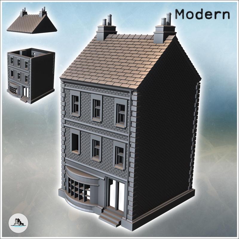 Two-story house with chimney and front porch (intact version) (15) - Modern WW2 WW1 World War Diaroma Wargaming RPG Mini Hobby