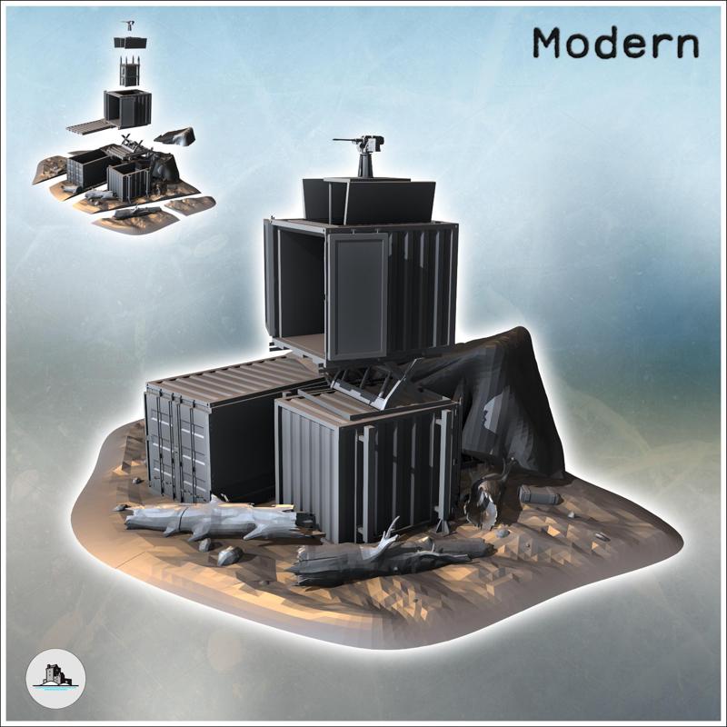 Modern guard post with metal containers and high-mounted machine gun (1) - Cold Era Modern Warfare Conflict World War 3 RPG  Post-apo WW3 WWIII