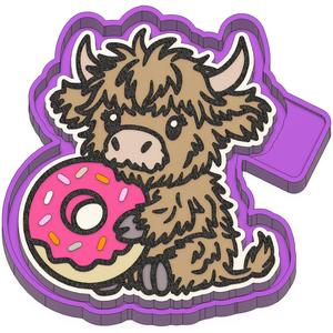 Highland Cow Hugging Donut Freshie STL Mold Housing