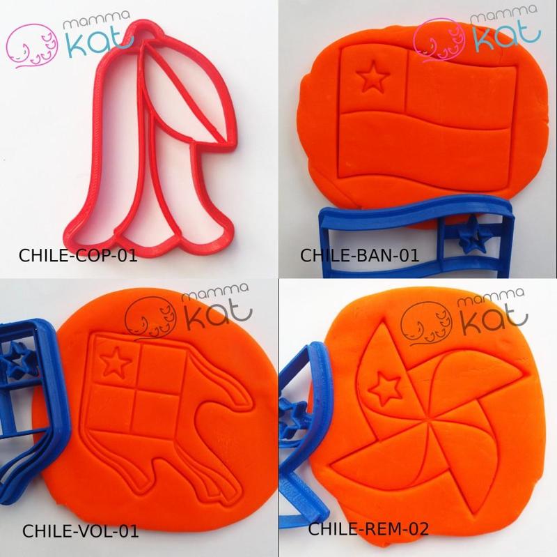 Set of 4 cookie cutters Fiestas Patrias Chile, with drawing, 10cm