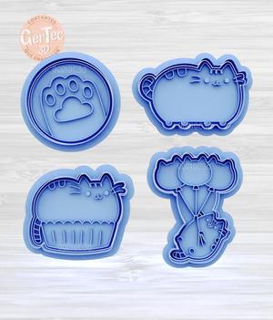 PUSHEEN CAT SET X4 Cutter with Stamp / Cookie Cutter PUSHEEN CAT
