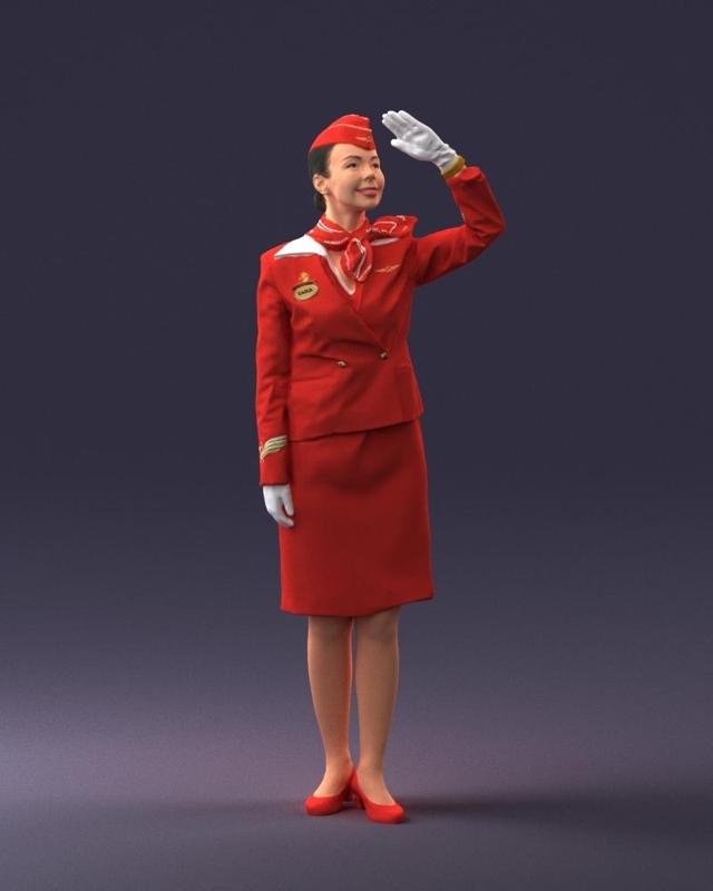 000135 Professional Flight Attendant in a Formal Red Uniform 0614