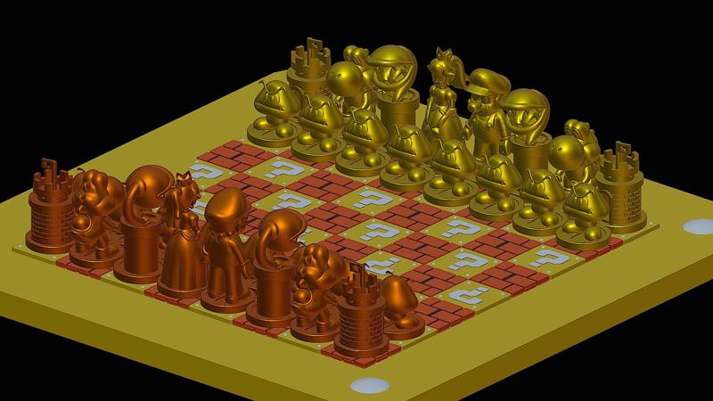 Mario bross chess board, checkers and special box.