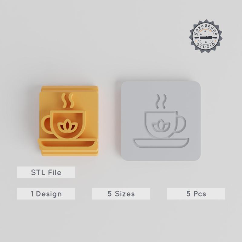 Green Tea Stamp Tile Set, 5 Motifs, Sizes 20-40mm, Perfect for Clay, Cookies & Fondant