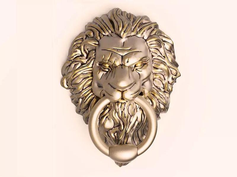 Lion door knocker 3D model gold