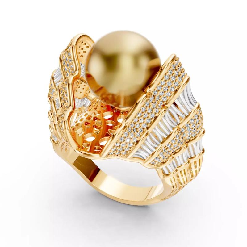 Yellow Pearl Pave Ring