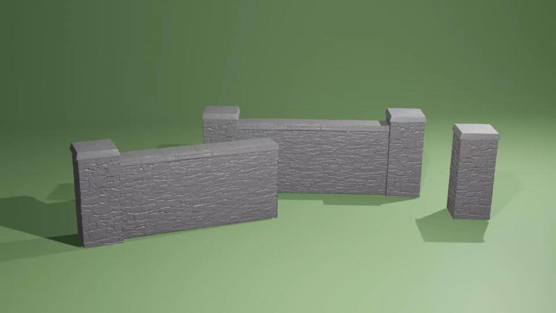 high poly model stone fencing wall 3D Model diorama obstacle