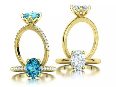 Zoe Solitaire Rings 9x7 Oval stone TWO RINGS