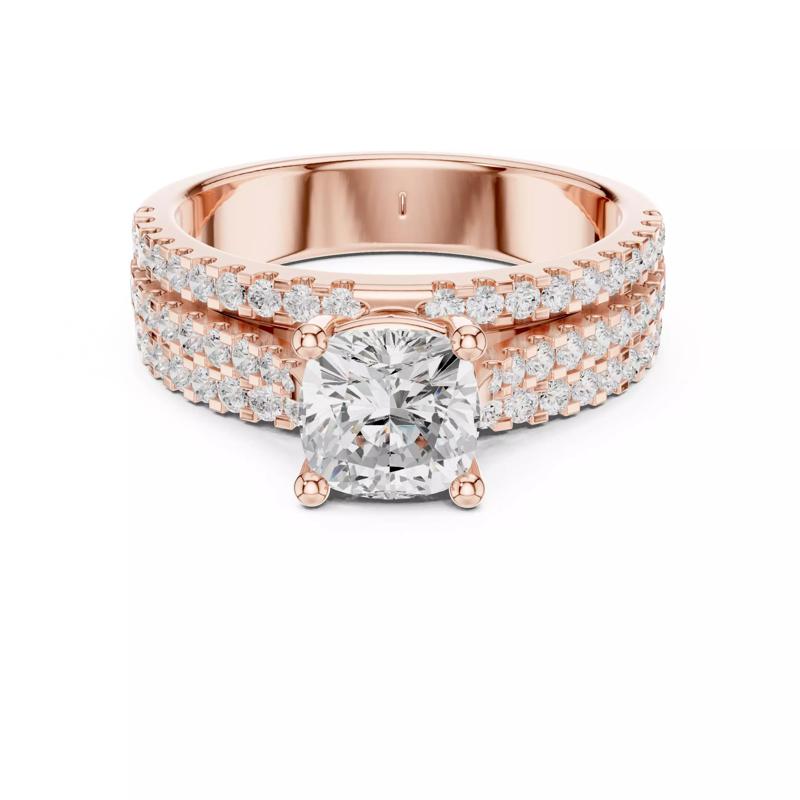 Three Diamond Row Shank Cushion Cut Wedding Ring 3DM STL Video