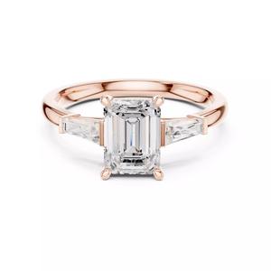 Three Stone Emerald Taper Baguette Bar Set Ring 3DM STL Video