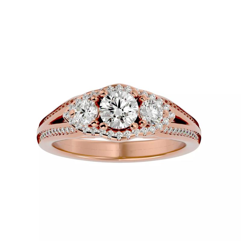 Tri Diamond solitaire wedding engagement ring with 360 view