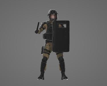 Riot Police Officer with Shield & Baton 3D Model