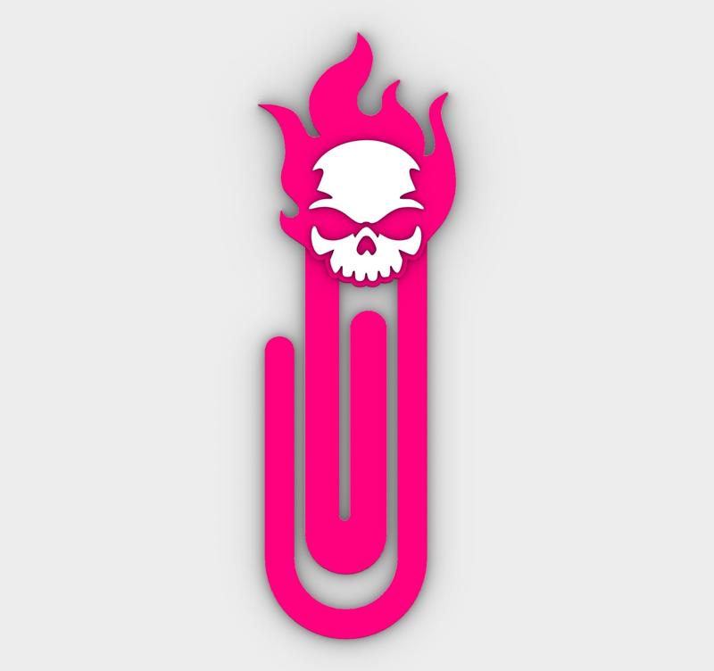 Paperclip Skull on fire - bookmark - 3MF pre-painted , STL